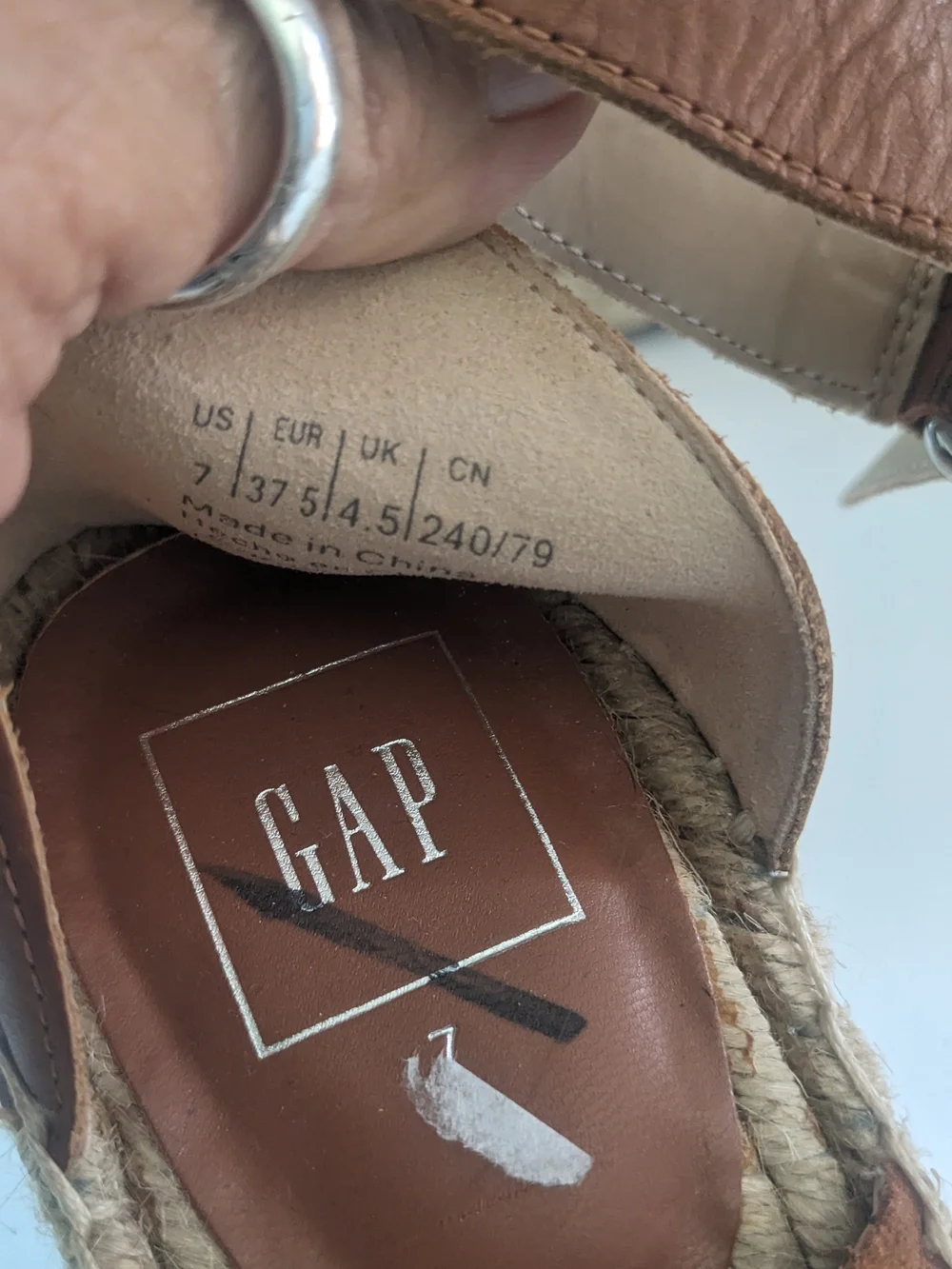 GAP Suede Cognac Espadrille Wedge Sandals with Ankle Buckle 7